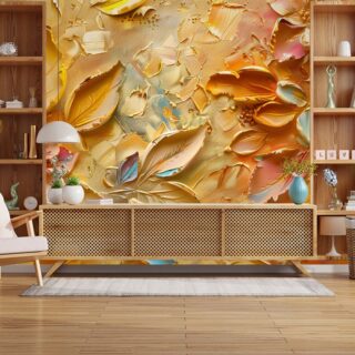 Abstract Golden Leaves Oil Painting Mural Wallpaper