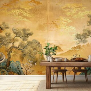Chinoiserie Style Luxury Landscape Gold Wall Mural Wallpaper