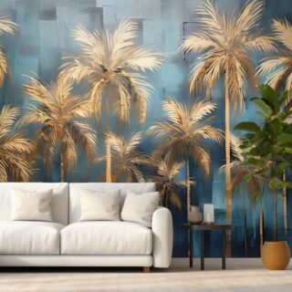 Golden Palm Trees Painting Wallpaper Mural
