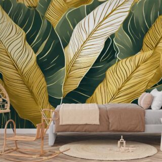Luxury Gold Tropical Leaves Mural Wallpaper