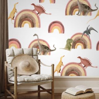 Dino Dreams Rainbow Wallpaper Mural