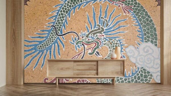 Vintage Chinese Dragon Floral Print Door Mat main image 1