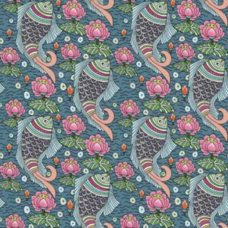 Seamless Mithila Painting of Fishes Wallpaper Mural