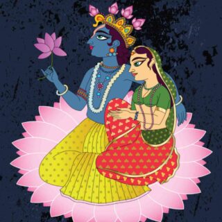Wallpaper of Divine Serenity of Radha and Krishna on Lotus