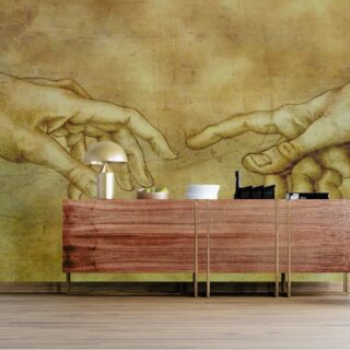 Adam and God Hands Fresco Painting Wallpaper Mural