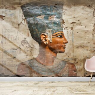 Ancient Egyptian Worn Painting of Queen Fresco Mural Wallpaper