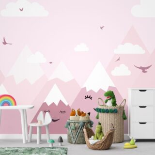 Pink Mountain Wallpaper Mural for Kids Room