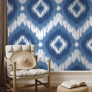 Blue Azure Ikat Bliss Wallpaper Mural for Living Room