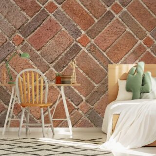 Diagonal Red Brick Square Pattern Mural Wallpaper