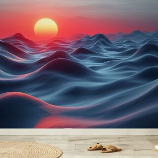 Abstract Sunset and Waves Painting Mural Wallpaper
