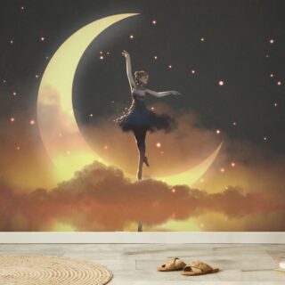 Ballerina Dancing on Crescent Moon Wallpaper Mural