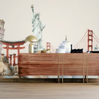 Watercolor Architectural Landmarks Painting Wallpaper Mural