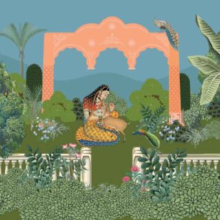 Mughal Rani with Hiran and Mayur Miniature Wallpaper Mural