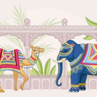 Mughal Elephant and Camel Tapestry Miniature Wallpaper Mural