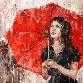 Girl With A Red Umbrella Oil Painting Wallpaper Mural