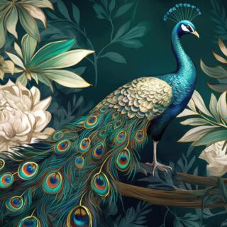 Mayur Vihar, Beautiful Peacock in Lush Forest Mural Wallpaper