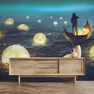 Mesmerizing Glowing Moons Floating on The Sea Mural Wallpaper