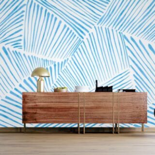 Abstract Playful Indigo Blue Fine Lines Watercolor Mural Wallpaper
