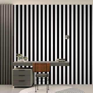 Classic Black & White Vertical Stripes Mural Wallpaper