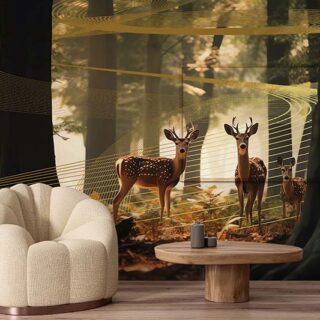 Golden Swirls Deer Dreamscape Wallpaper Mural