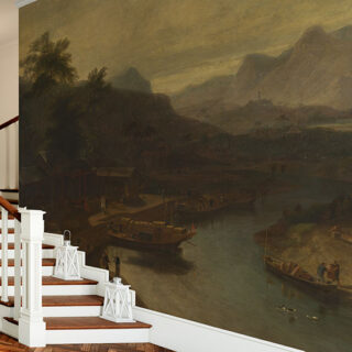 Ancient Trade Harbour Painting Wallpaper Mural