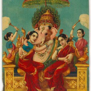 Gannayak, Ganesh ji With His Consorts Riddhi and Siddhi ji Painting Wallpaper