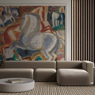 Horses in Landscape Painting Wallpaper Mural