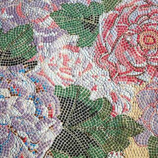 Grunge Floral Mosaic Tiles Mural Wallpaper