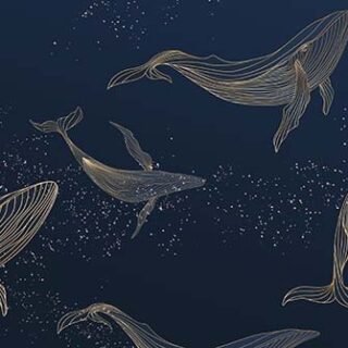 Luxurious Golden Whales Line Art Pattern Wallpaper Mural