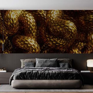 Wavy Tangled Golden Snakes Texture Wallpaper Mural