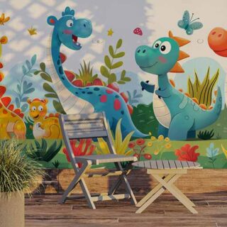 Cute and Funny Cartoon Dinosaurs Wallpaper Mural