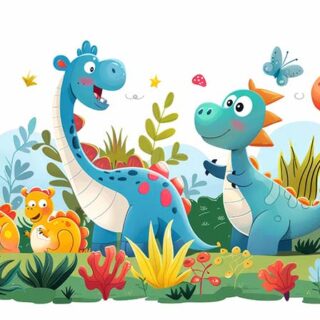 Cute and Funny Cartoon Dinosaurs Wallpaper Mural