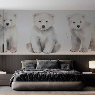 Cute Polar Baby Bears Wallpaper Mural