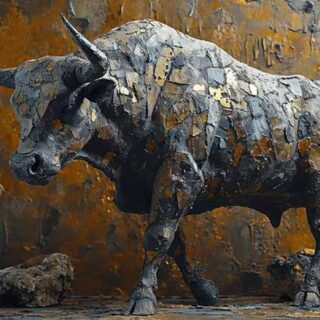 Elegant Statue of a Mighty Bull Wallpaper Mural