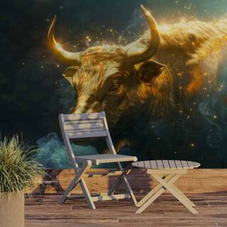 Mystical Golden Bull Sparkling Aura Wallpaper Mural