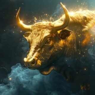 Mystical Golden Bull Sparkling Aura Wallpaper Mural