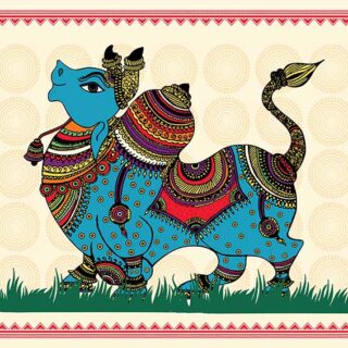 Vibrant Nandi Madhubani Painting Wallpaper Mural