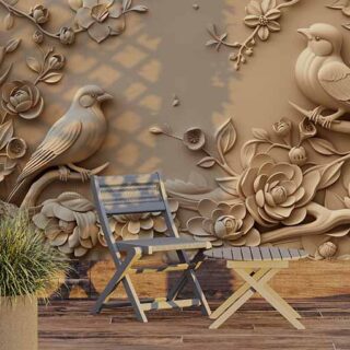 3D Sculpted Birds on Wall Wallpaper