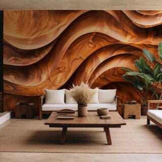 3D Sleek Sculpted Wooden Waves Wall Mural