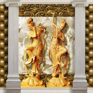 3D Thai Style Sculptures on Wall Wallpaper Mural