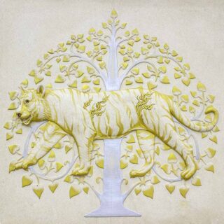 3D Tiger Stone Carving Wallpaper Mural