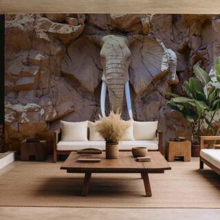 Elephant Carved in Rocks Wallpaper Mural