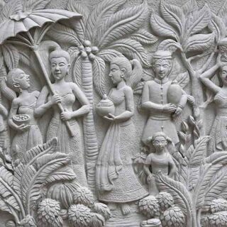 Native Thai Style Decorative Sculpture On Wall Wallpaper