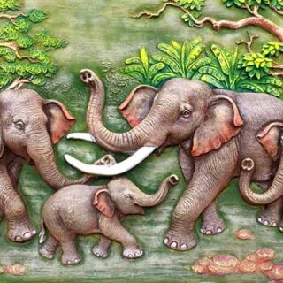 Thai Local Clay Sculpture of Elephants Wallpaper Mural