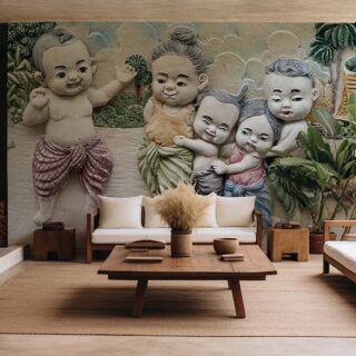 Thai Native Moulding Art on Wall Wallpaper Mural