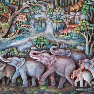 Traditional Thai Sculpture on Temple Wall Wallpaper