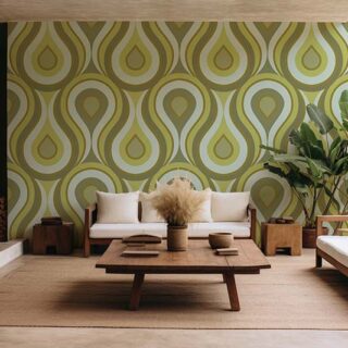 Boond, Olive Green Retro Drops Pattern Wallpaper Mural