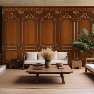 Classic Oak Gold Wood Effect Panel Wallpaper Mural