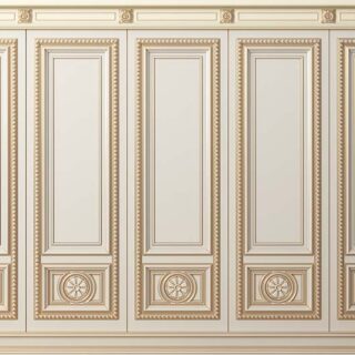 Realistic White Gold Wood Effect Panel Wallpaper Mural