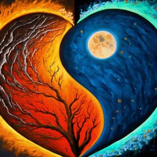 Acrylic Painting Yin Yang Heart Soul Wallpaper Mural